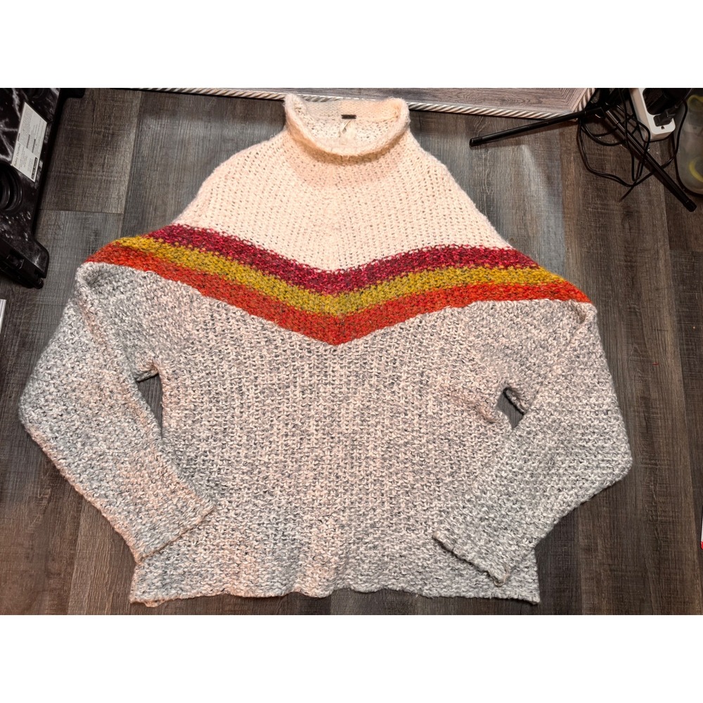 Free People To the Left Chevron Sweater Mock Neck Oversized Chunky Knit Small